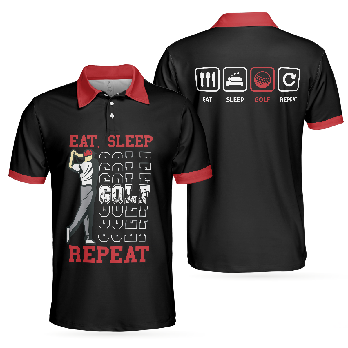 Sporty Golfing Men Polo Shirt, Eat Sleep Golf Repeat Short Sleeve Polo Shirt, Best Golf Shirt For Men, Gift For Golfers