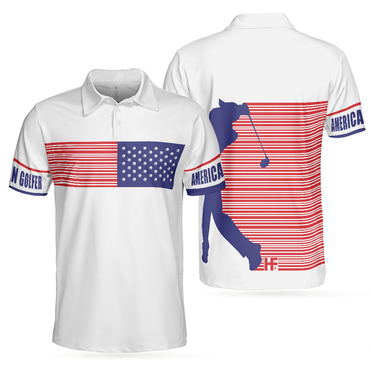 American Golfer Golfing Men Polo Shirt, Strips Barcode American Flag Polo Shirt, Patriotic Golf Shirt For Men, Gift For Golfers