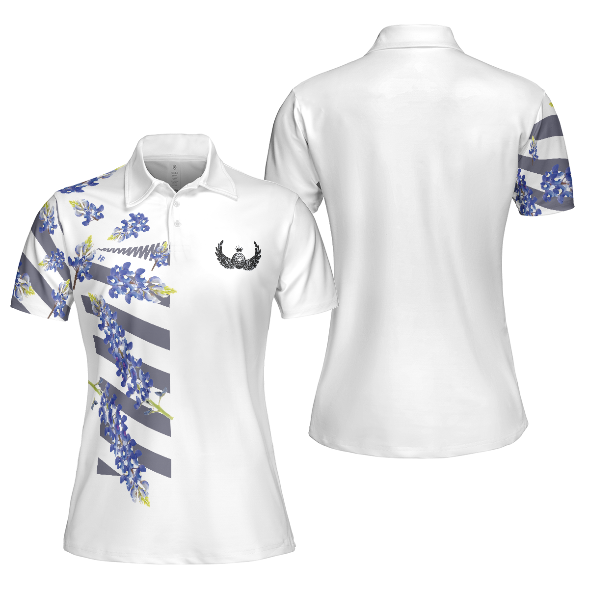 Women Polo Shirt - Bluebonnet Golf Short Sleeve Women Polo Shirt, Floral Texas Golf Shirt For Ladies