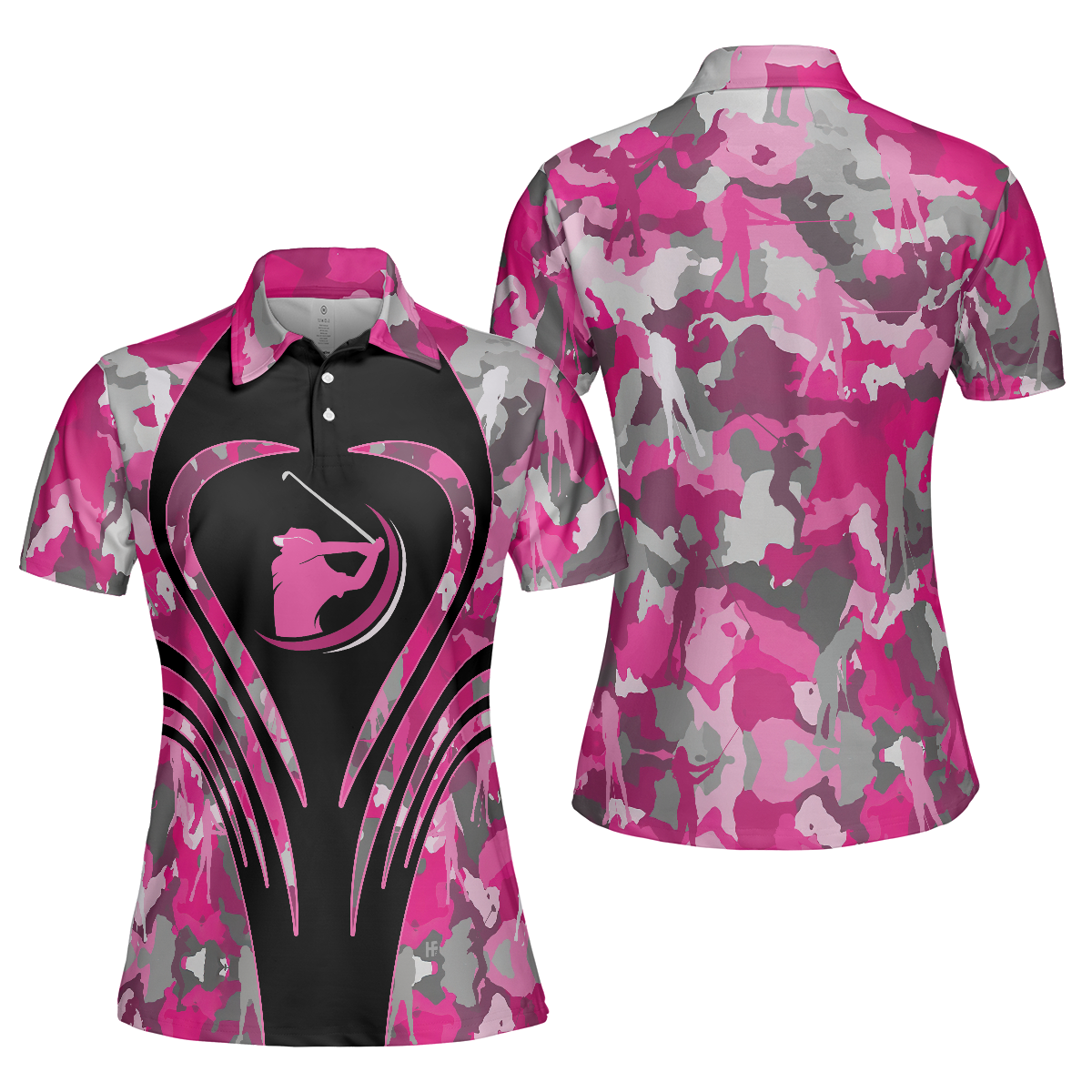 Golf Girl Pink Camouflage Pattern Short Sleeve Women Polo Shirt, Unique Female Golf Gift, Golf Gift For Ladies