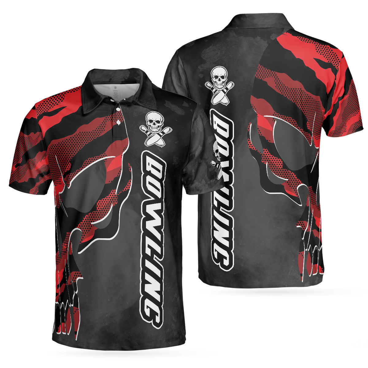 Bowling Polo Shirt, Coolest Skull Bowling With Camouflage Pattern- Perfect Gift For Men, Bowling Player