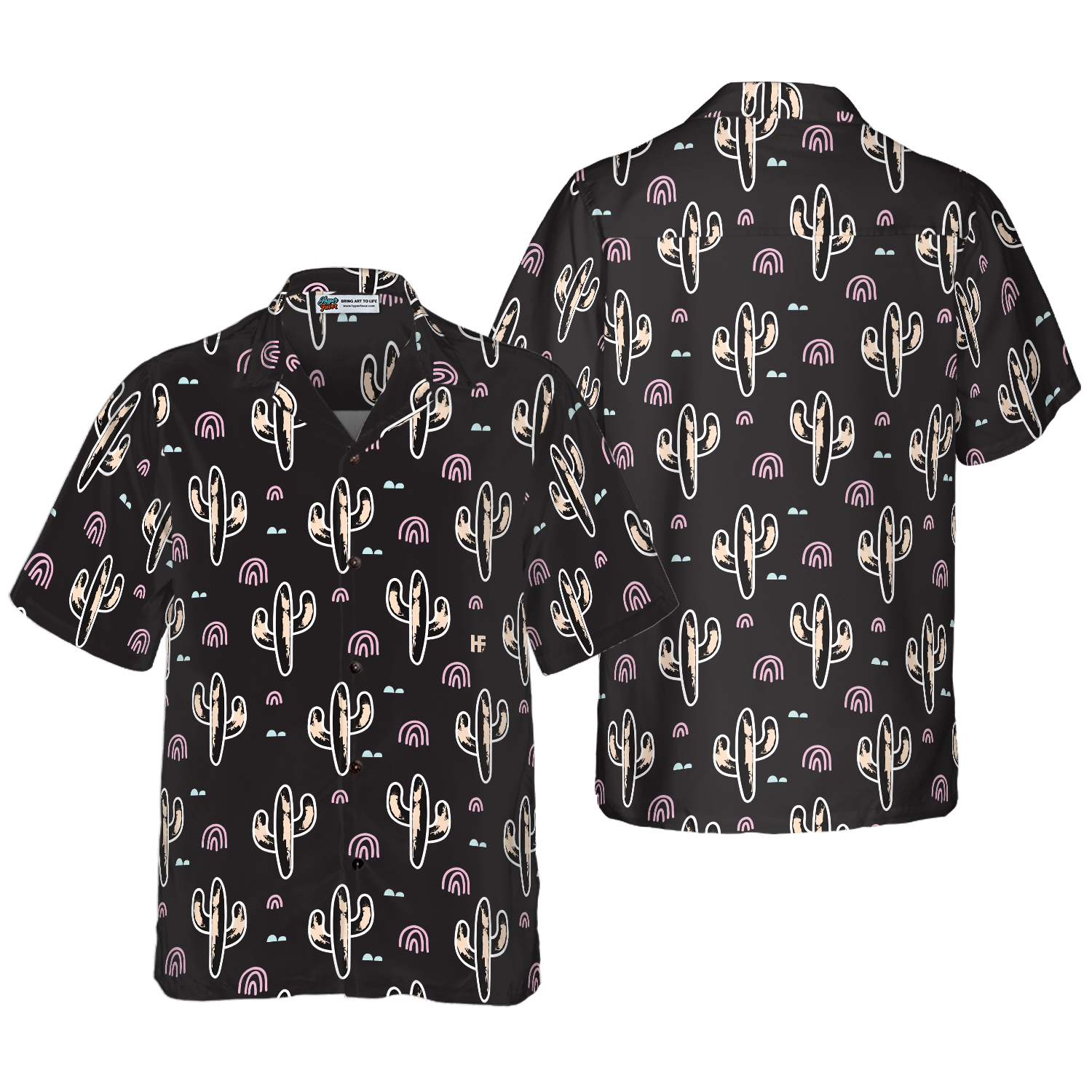 Cactus Plant Black Pattern Hawaiian Shirt, Best Gift For Husband, Wife, Boyfriend, Girlfriend, Friend, Family