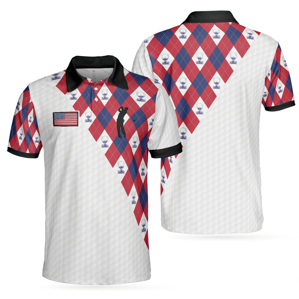 Golf Argyle Pattern Short Sleeve Golf Men Polo Shirt, American Flag Polo Shirt, Patriotic Golf Shirt For Men, Best Gift For Golfers