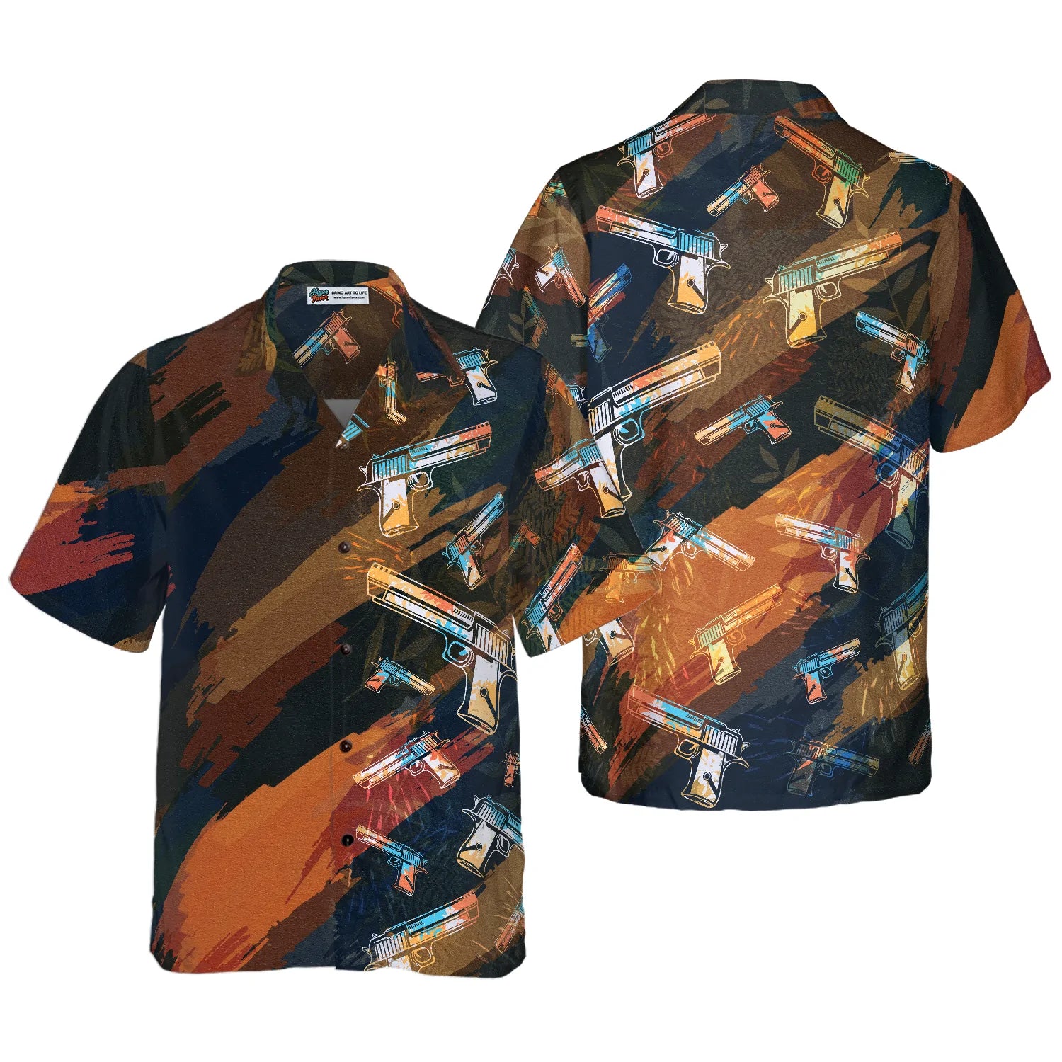 Artistic Tropical Gun Hawaiian Shirt, Colorful Aloha Shirt For Men & Women, Best Gift For Summer, Husband, Wife, Boyfriend, Girlfriend