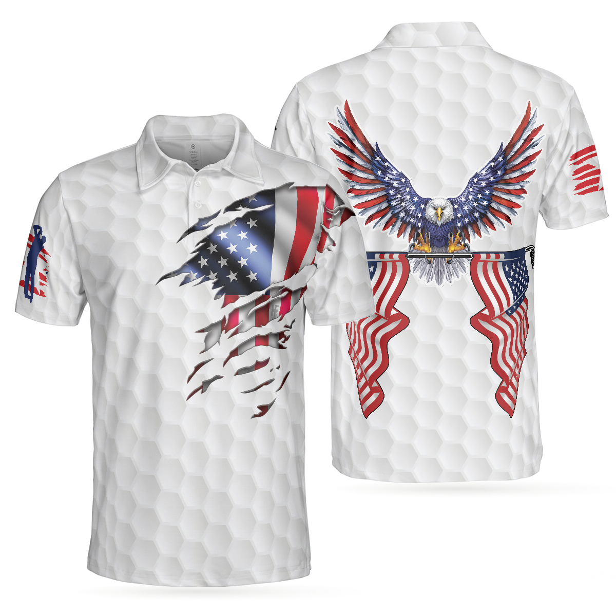 American Eagle Flag Golf Short Sleeve Men Polo Shirt, Golf American Flag Polo Shirt, Patriotic Golf Shirt For Men, Gift For Golfers