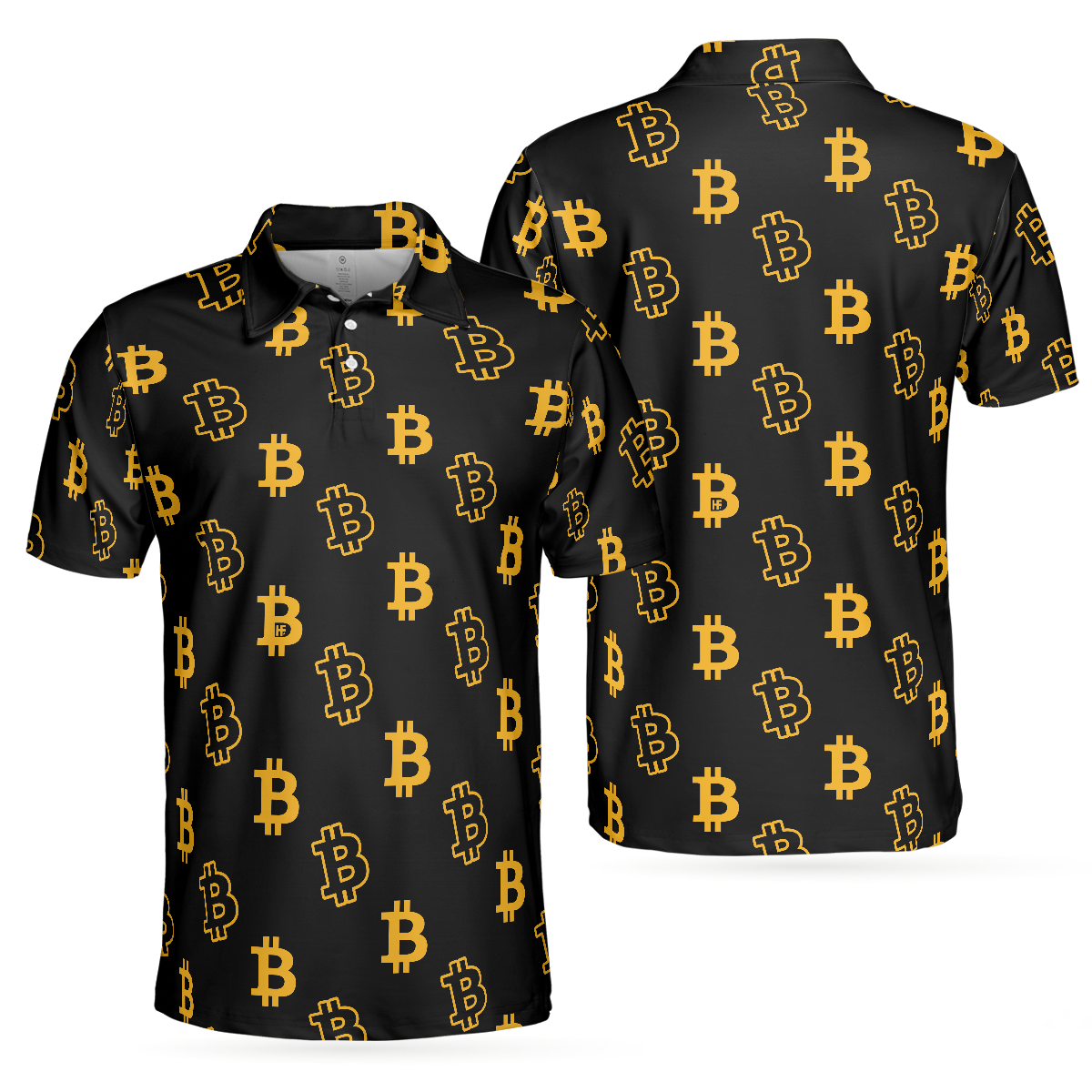 Seamless Pattern Bitcoin Polo Shirt, Luxury Black And Gold Polo Shirt, Best Cryptocurrency Shirt For Men - Best Gift For Men