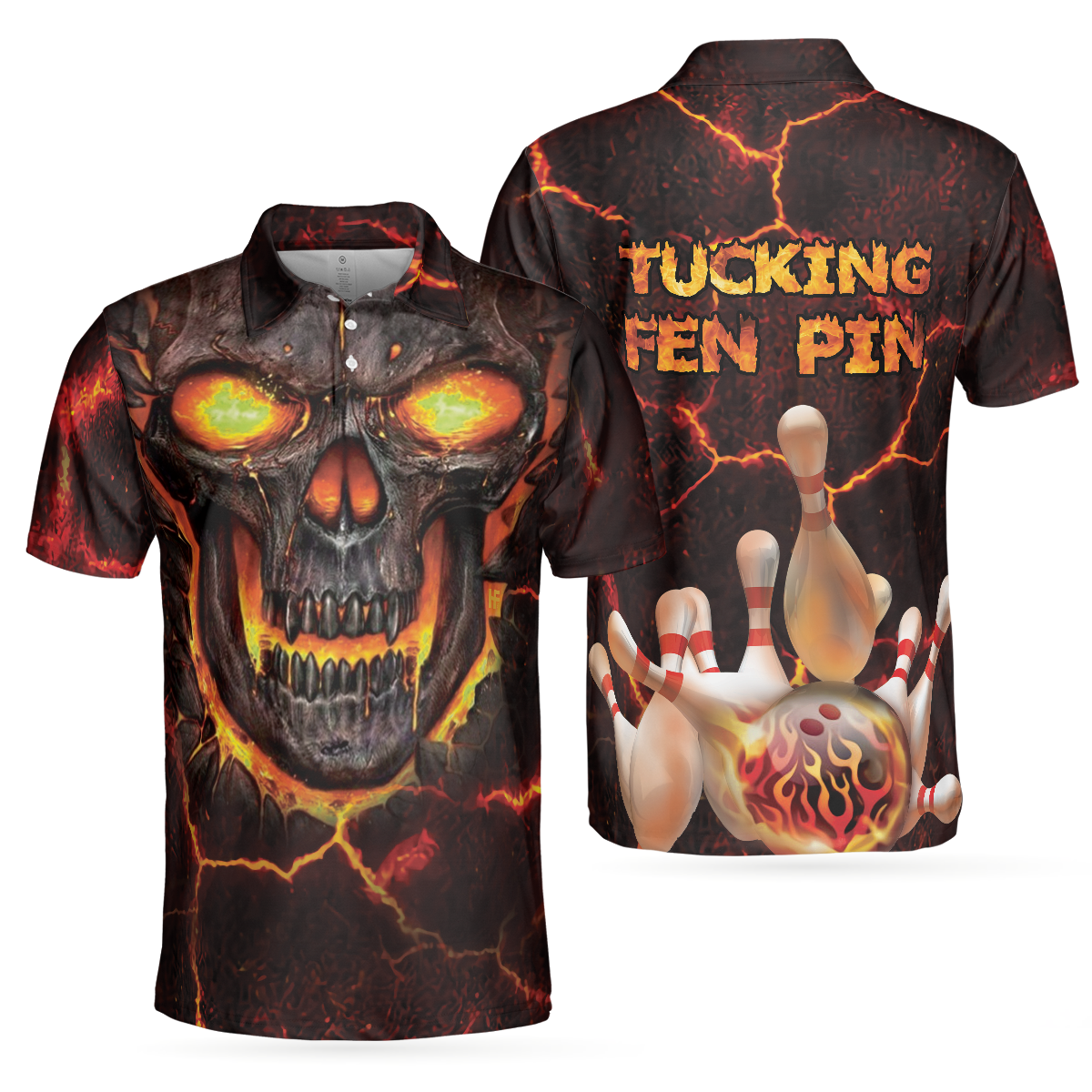 Tucking Fen Pin Polo Shirt, Skull Bowling Polo Shirt Design, Scary Halloween Gift For Bowling Lovers - Perfect Gift For Men