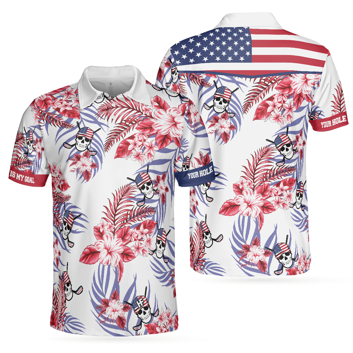 Seamless Tropical Pattern Golf Skull America Polo Shirt, Texas Bluebonnet Golf Shirt For Men - Perfect Gift For Men, Golfers