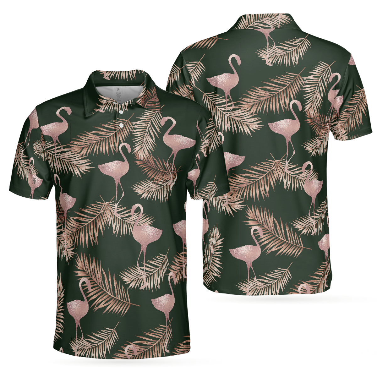 Flamingo Rose Gold Pattern Polo Shirt, Flamingo Themed Polo Shirt For Adults, Rose Gold Short Sleeve Shirt, Gift For Flamingo Lovers