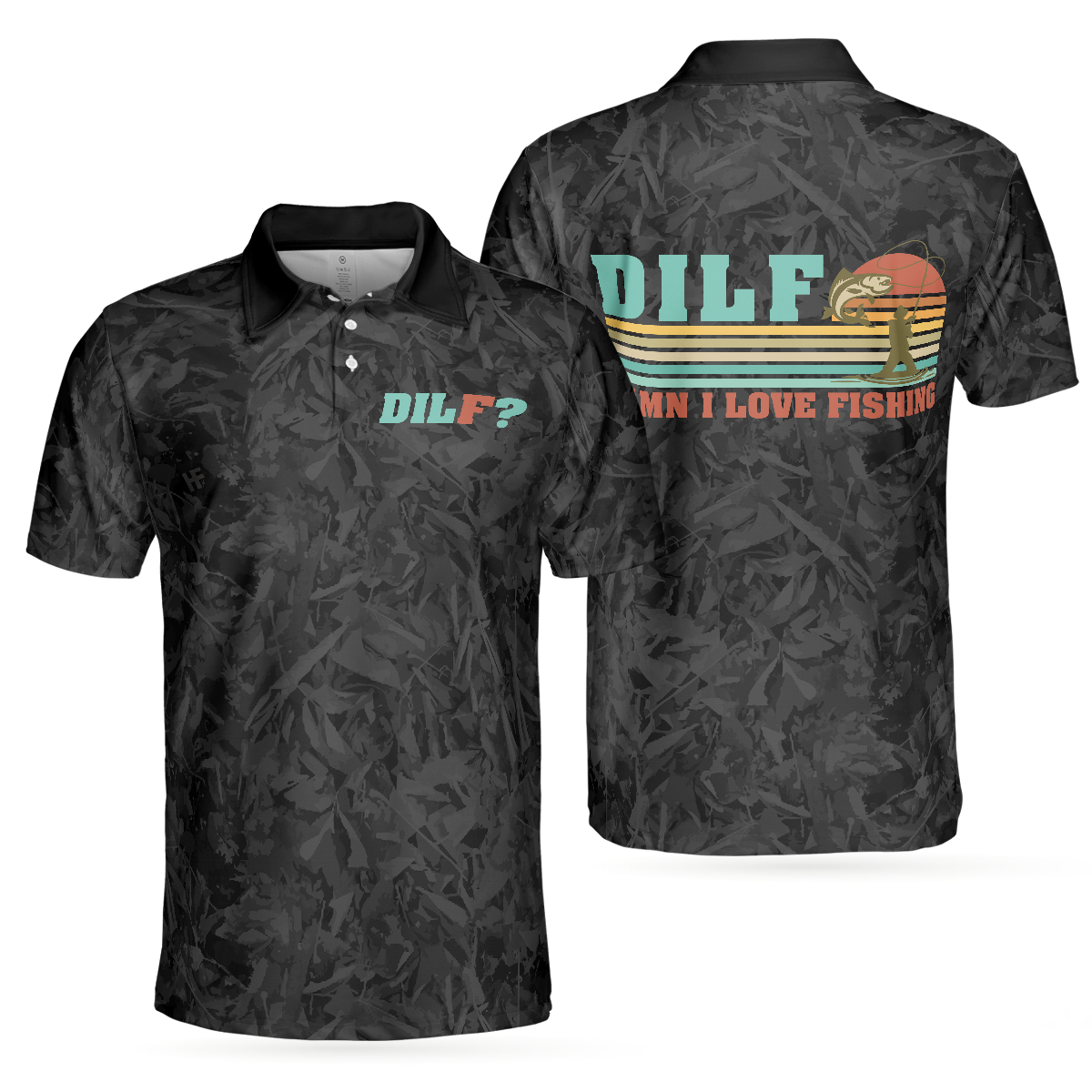 DILF Damn I Love Fishing Polo Shirt, Short Sleeve Black Fishing Shirt For Men, Best Gift For Men, Gift For Fishing Lovers
