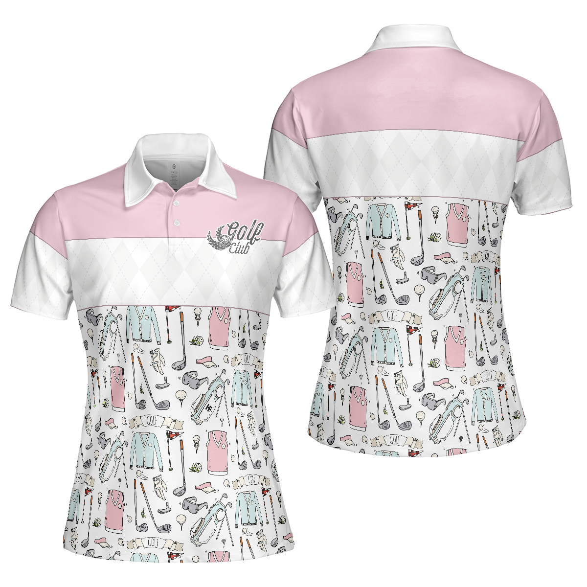 Golf Life In Pink Short Sleeve Women Polo Shirt, Golf Pattern Polo Shirt For Ladies, Golf Shirt For Ladies