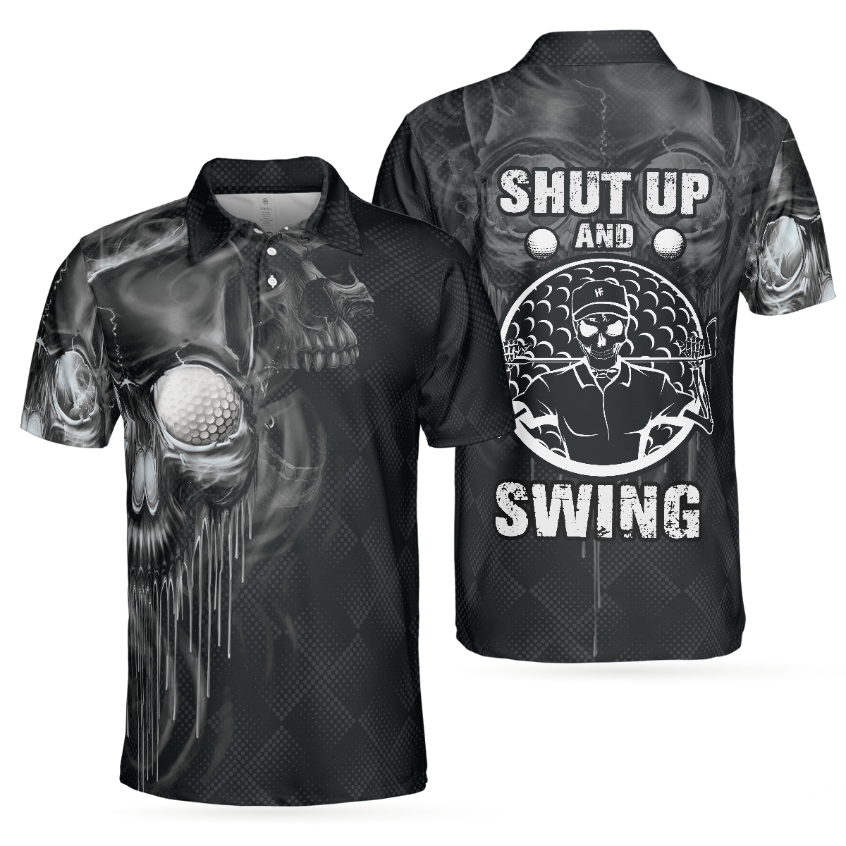 Scary Skull Golf Men Polo Shirt, Golf Shut Up Shirt Design For Men, Best Halloween Golf Gift For Golfers