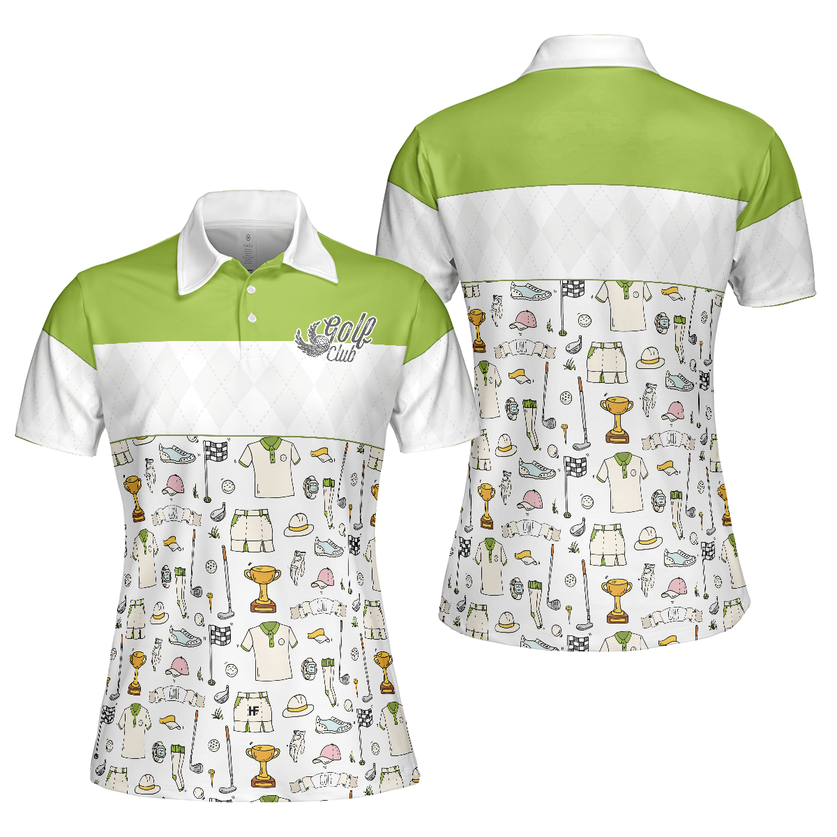 Golf Life In Green Short Sleeve Women Polo Shirt, Golf Pattern Polo Shirt For Ladies, Golf Shirt For Ladies