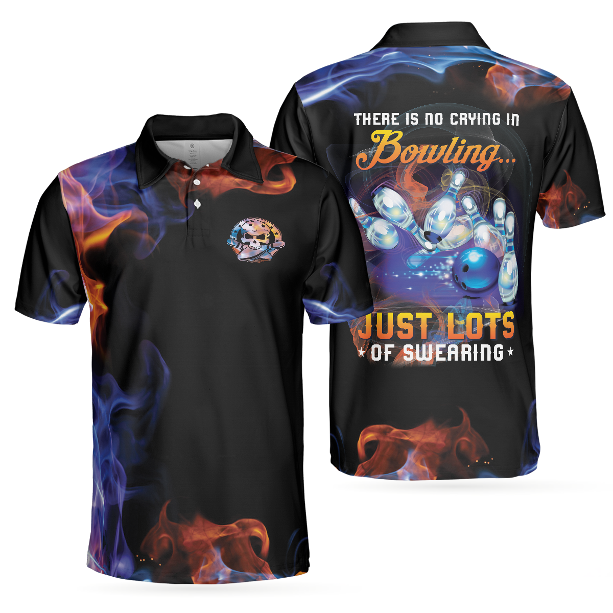 There Is No Crying In Bowling Just Lots Of Swearing Bowling Polo Shirt, Cool Flame Pattern Bowling Shirt Design - Perfect Gift For Men