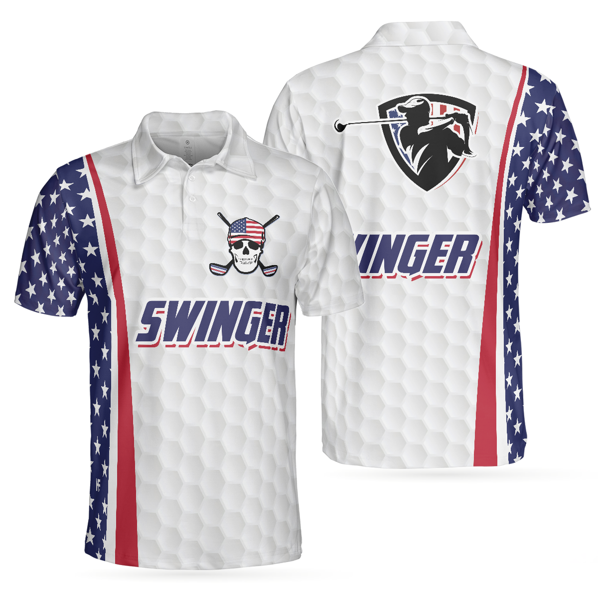 Swinger Skull Golf Polo Shirt, Golf Pattern American Flag Polo Shirt, Best Golf Shirt For Men - Perfect Gift For Men, Golfers