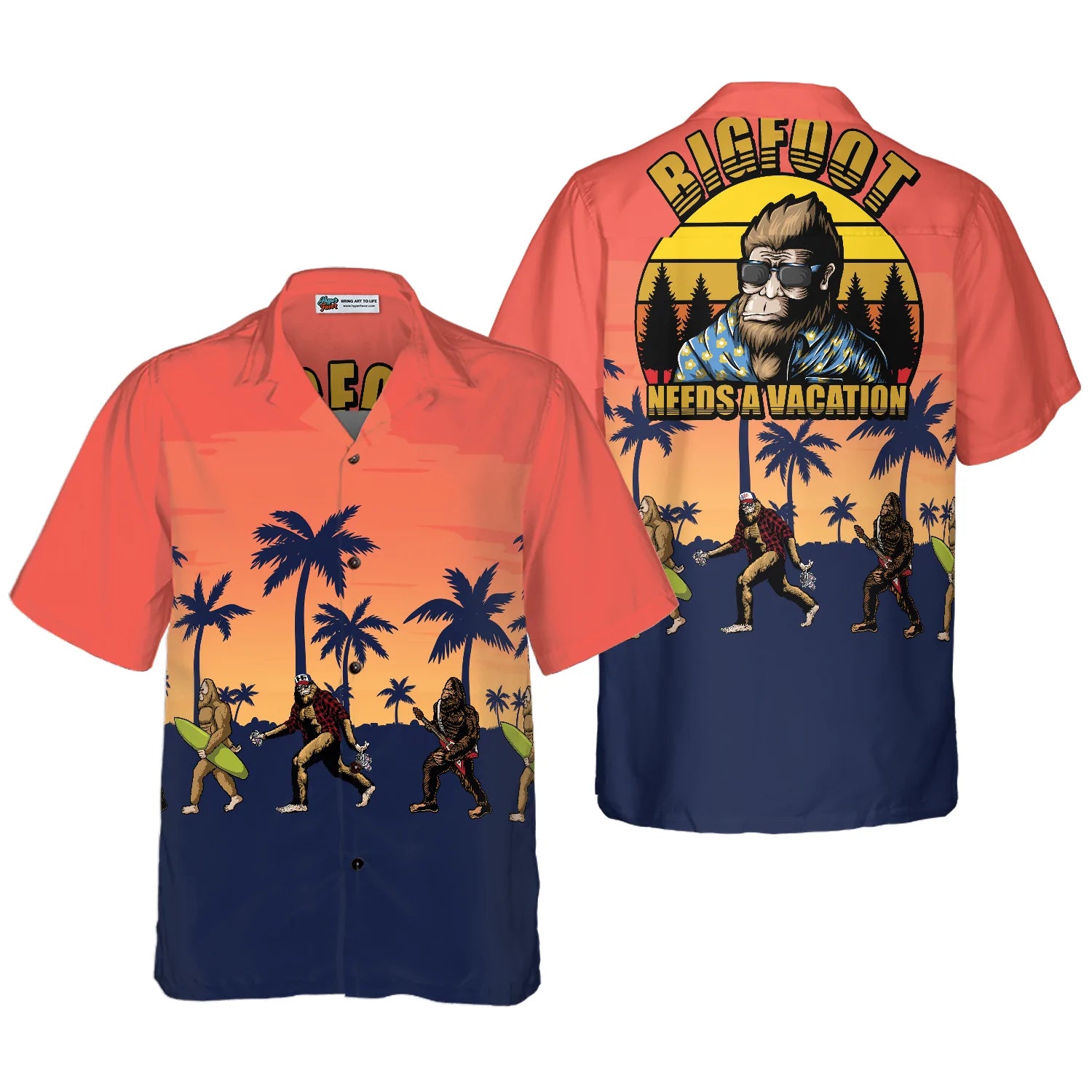 Bigfoot Needs A Vacation Bigfoot Hawaiian Shirt, Vintage Dawn Palette Tropical Bigfoot Surfer Shirt, Bigfoot Sunset Summer Tropical Aloha Shirt For Men, Perfect Gift For Summer Lovers, Friends, Husband, Boyfriend, Family, Bigfoot Lovers