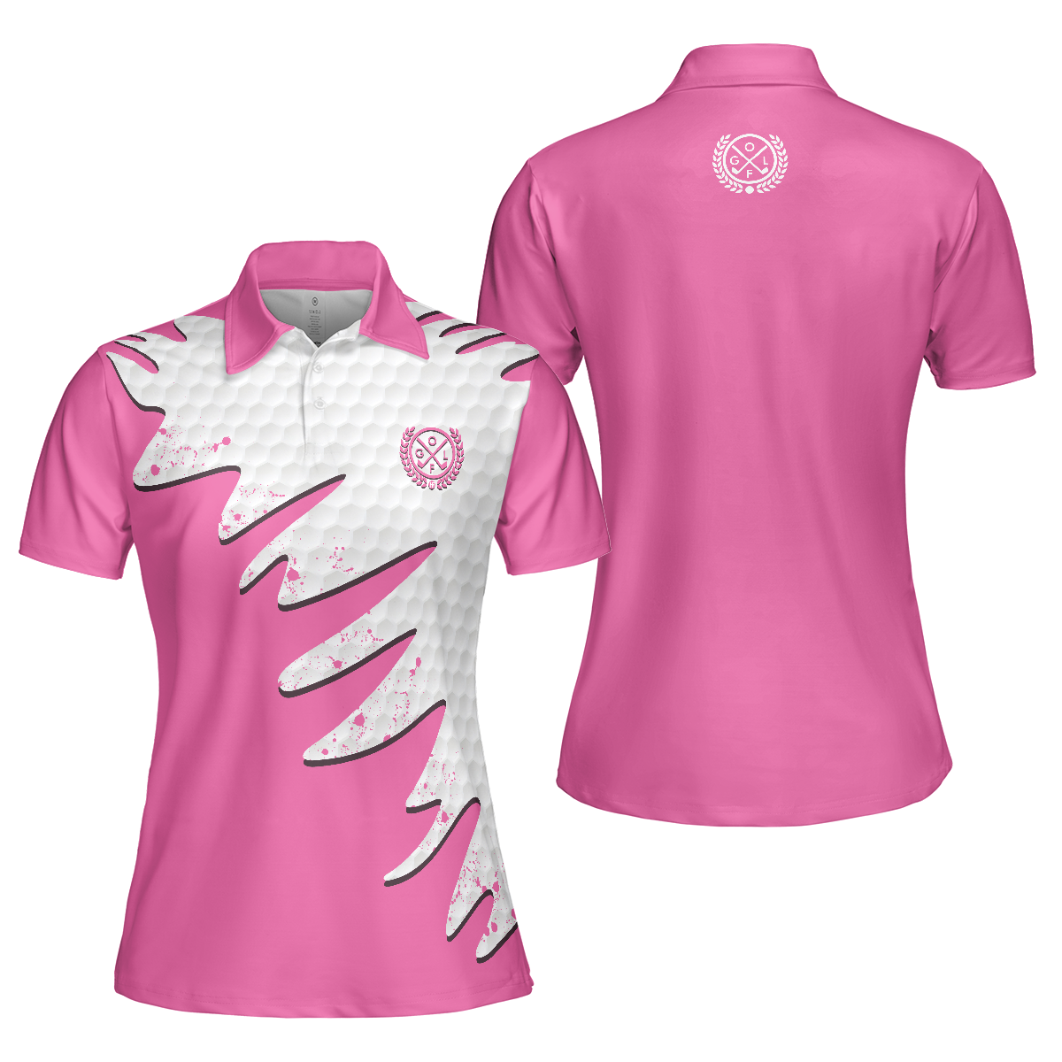 Golf Ball Texture With Pink Color Golf Short Sleeve Women Polo Shirt, Pink Golf Shirt For Women