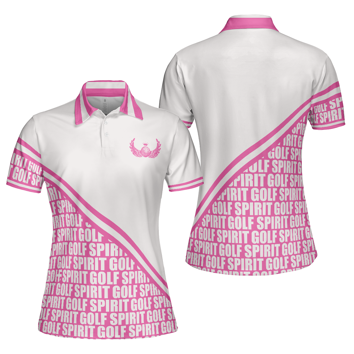 Golf Women Polo Shirt, Spirit In Pink Golf Short Sleeve Women Polo Shirt, White And Pink Golf Shirt For Ladies, Unique Female Golf Gift