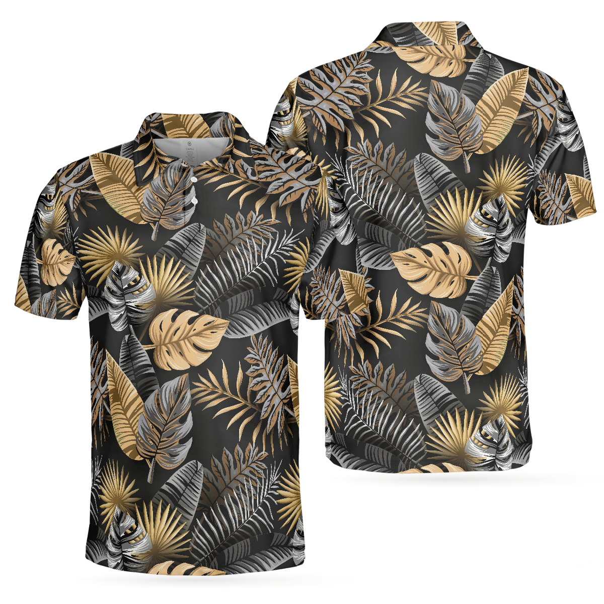 Seamless Luxury Tropical Pattern Golf Polo Shirt, Black And Gold Best Floral Golf Shirt For Men - Perfect Gift For Men, Golfer