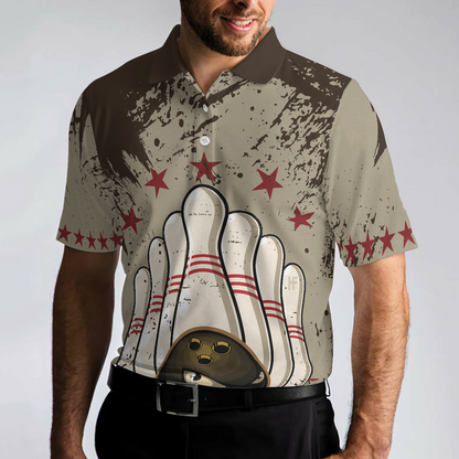Men Polo Shirt - Bowling Ball Vintage Background Short Sleeve Polo Shirt, Crazy Polo Shirt, Best Bowling Shirt For Men - Best Polo Shirt For Men
