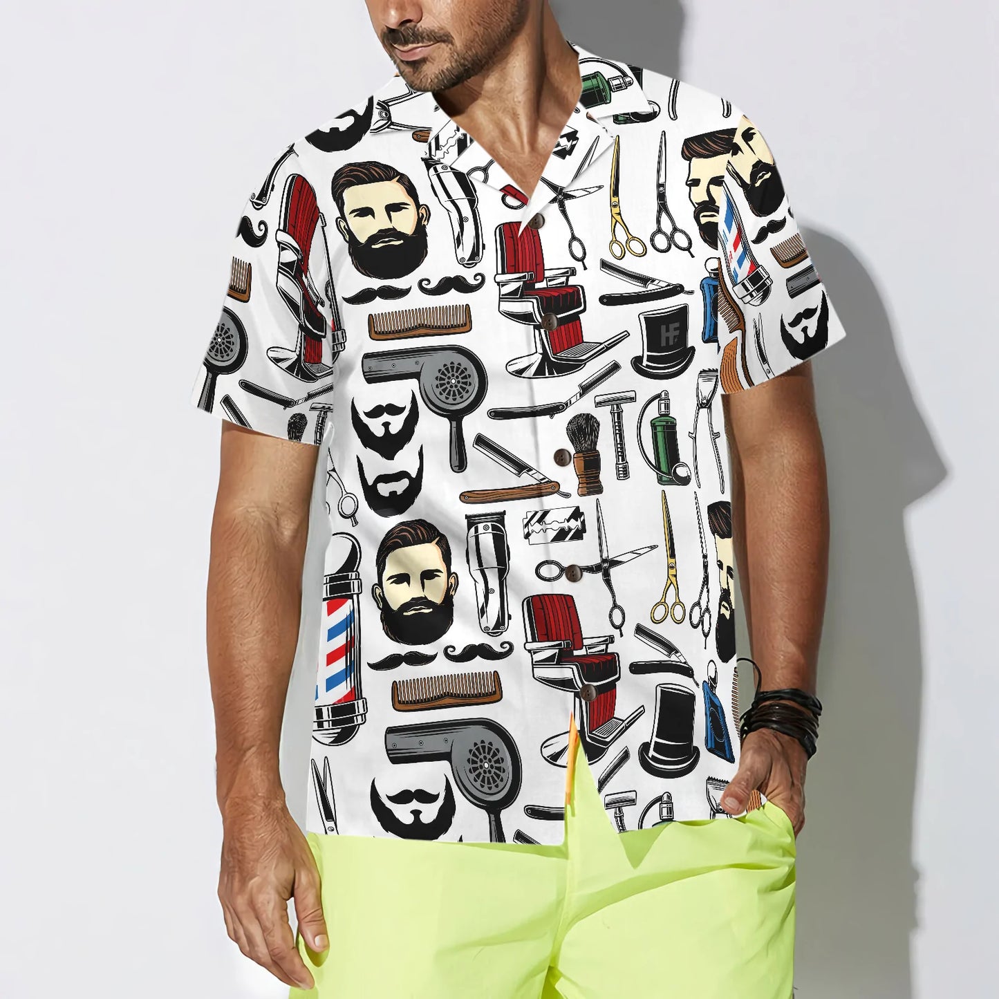 Barbershop Haircut & Shave Tools Pattern Hawaiian Shirt, Barber Symbol Aloha Shirt Summer For Men, Best Gift For Barber, Summer, Husband, Boyfriend