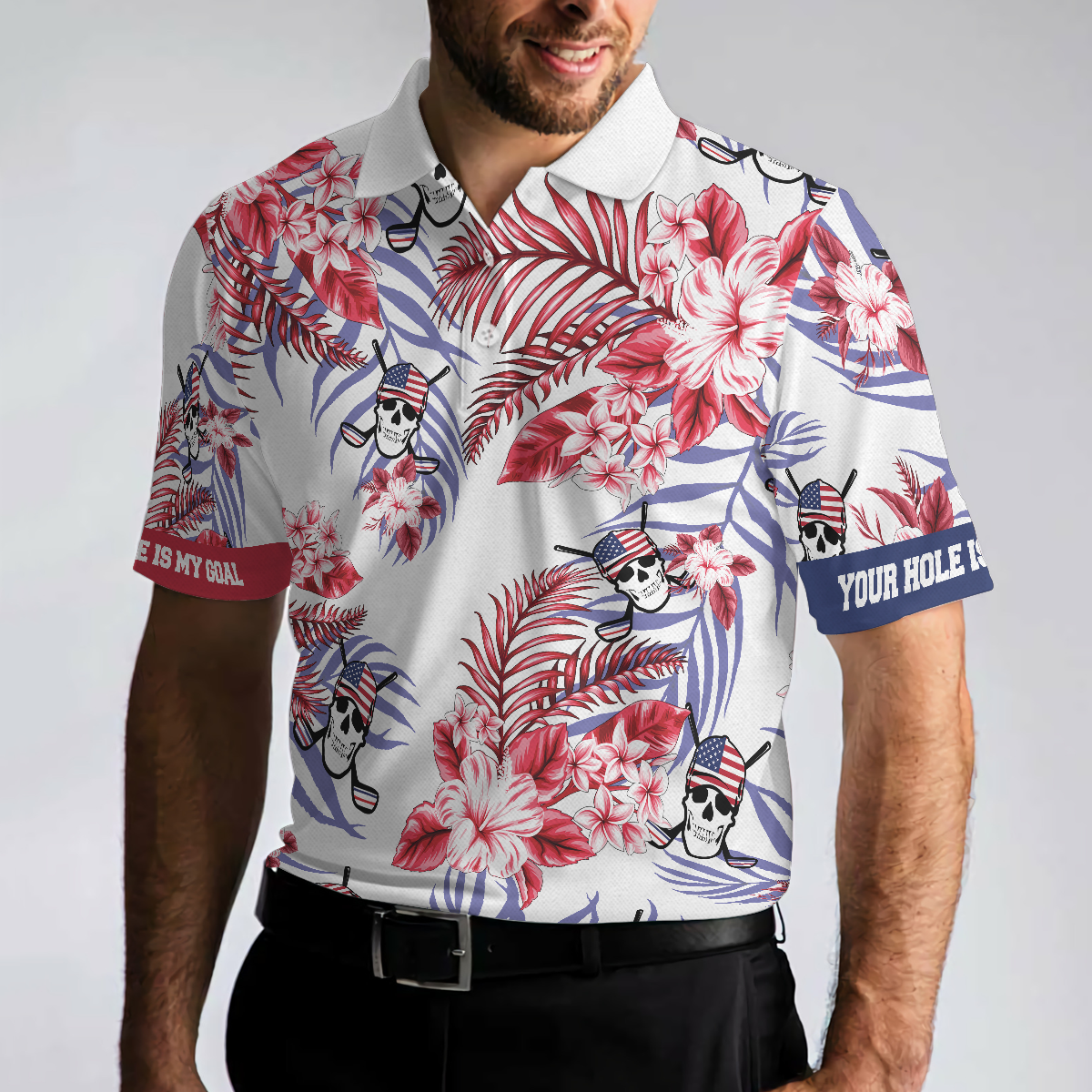 Seamless Tropical Pattern Golf Skull America Polo Shirt, Texas Bluebonnet Golf Shirt For Men - Perfect Gift For Men, Golfers