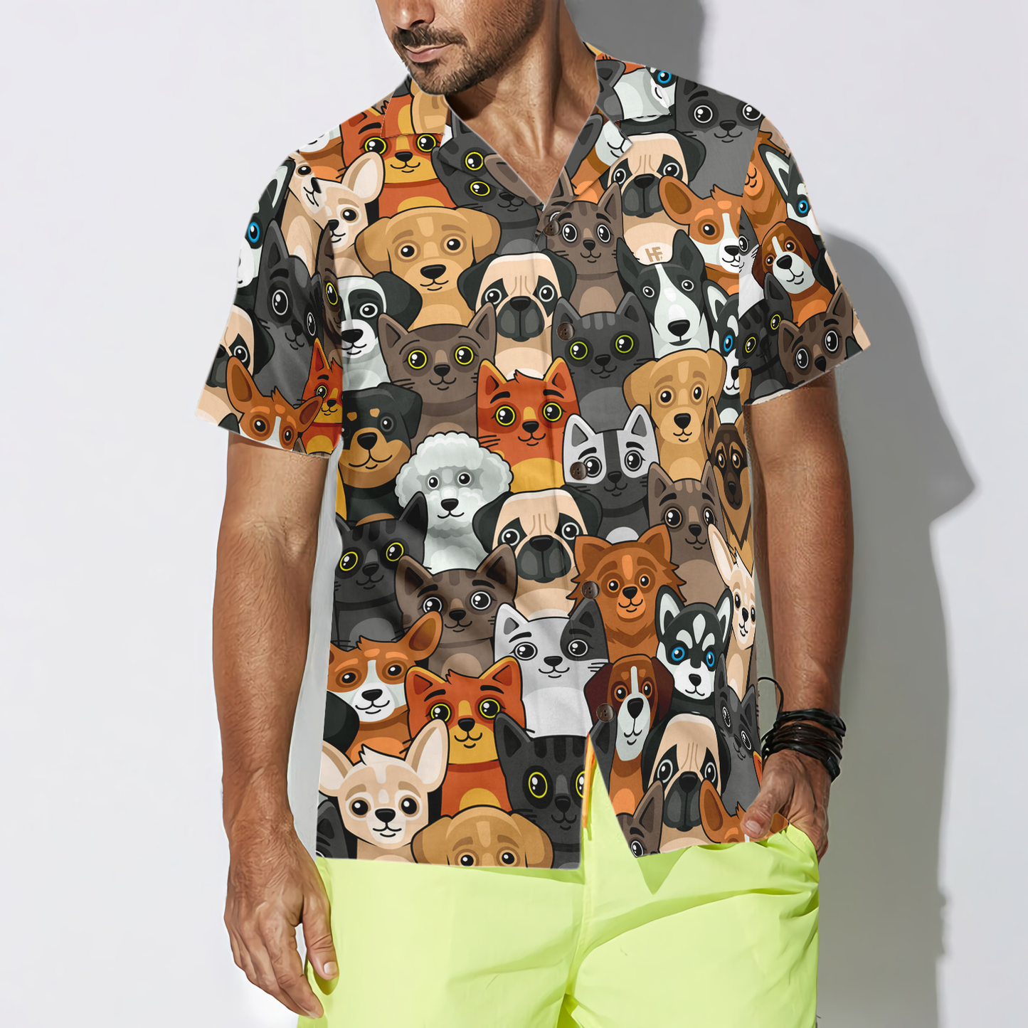 Cats And Dogs Seamless Pattern Hawaiian Shirt, Best Gift For Husband, Wife, Boyfriend, Girlfriend, Friend, Family