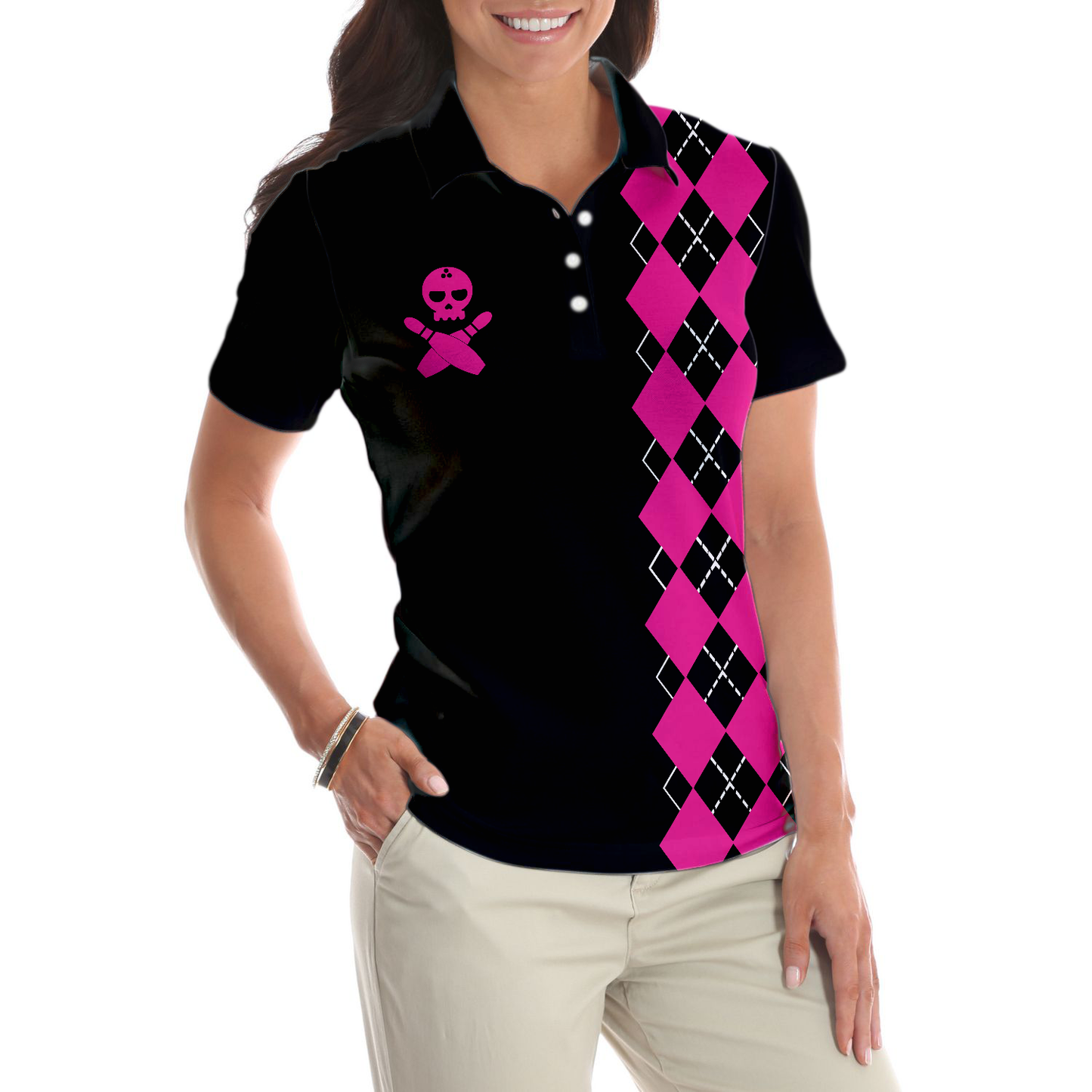Yes I'm A Girl Yes I Speak Fluent Bowling Short Sleeve Women Polo Shirt, Skull Bowling Shirt With Sayings - Perfect Gift For Women