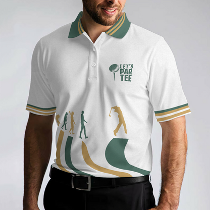 Evolution Of The Golf White Men Polo Shirt, Let's Par Tee Short Sleeve Polo Shirt, Best Golf Shirt For Men, Gift For Golfers