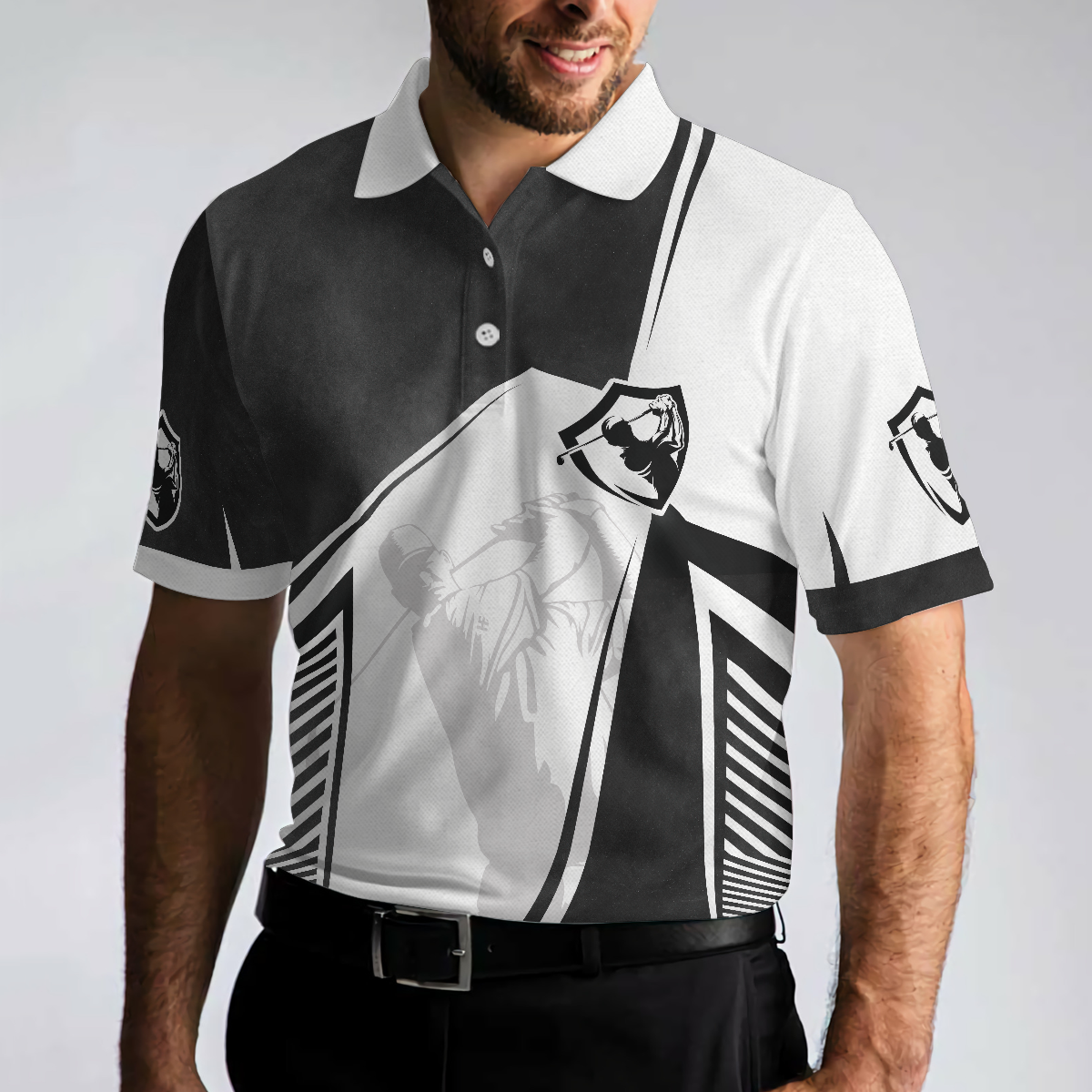 Black And White Golfer Men Polo Shirt, Golf Saved Me From Being A Pornstar Polo Shirt, Funny Golf Shirt For Men