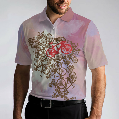Cycling Polo Shirt, Tie Dye Pink Cycling Shirt For Bikers, Best Cycling Themed Polo Shirt For Adults