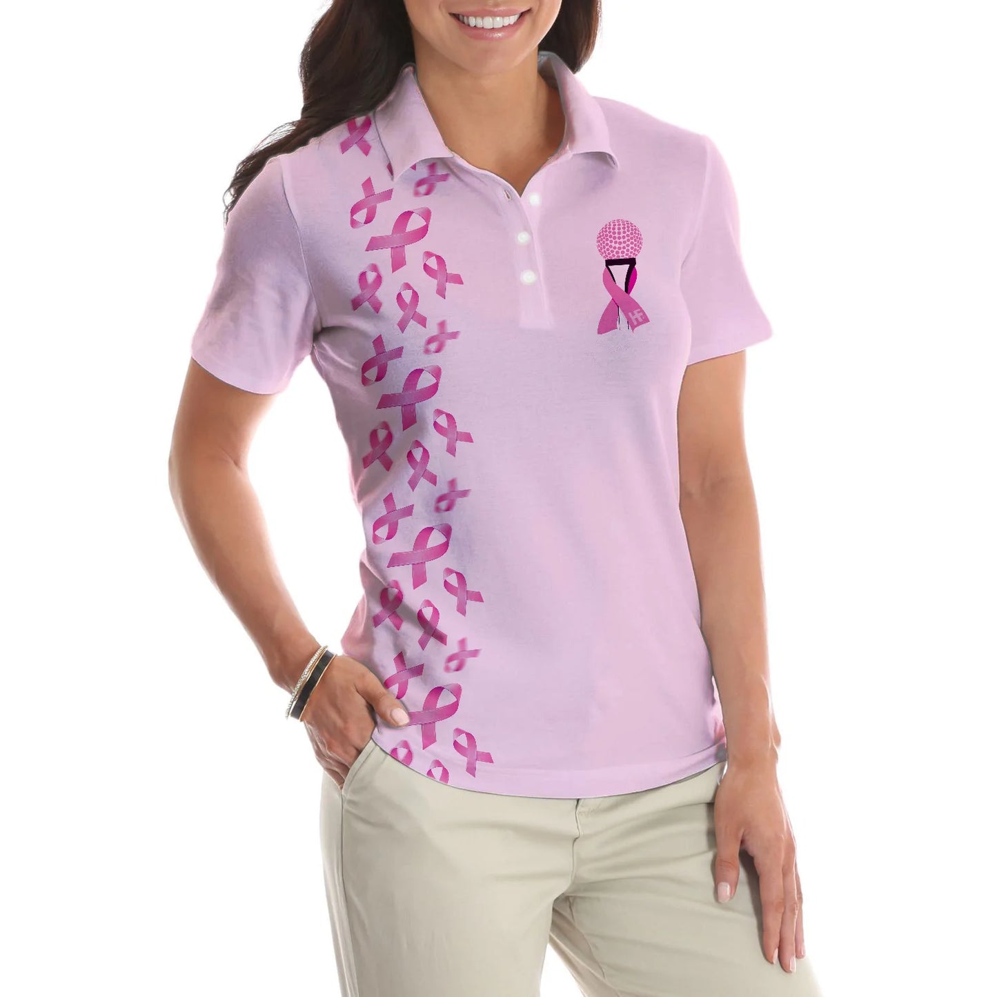 Breast Cancer Women Polo Shirt, In October We Wear Pink Short Sleeve Women Polo Shirt