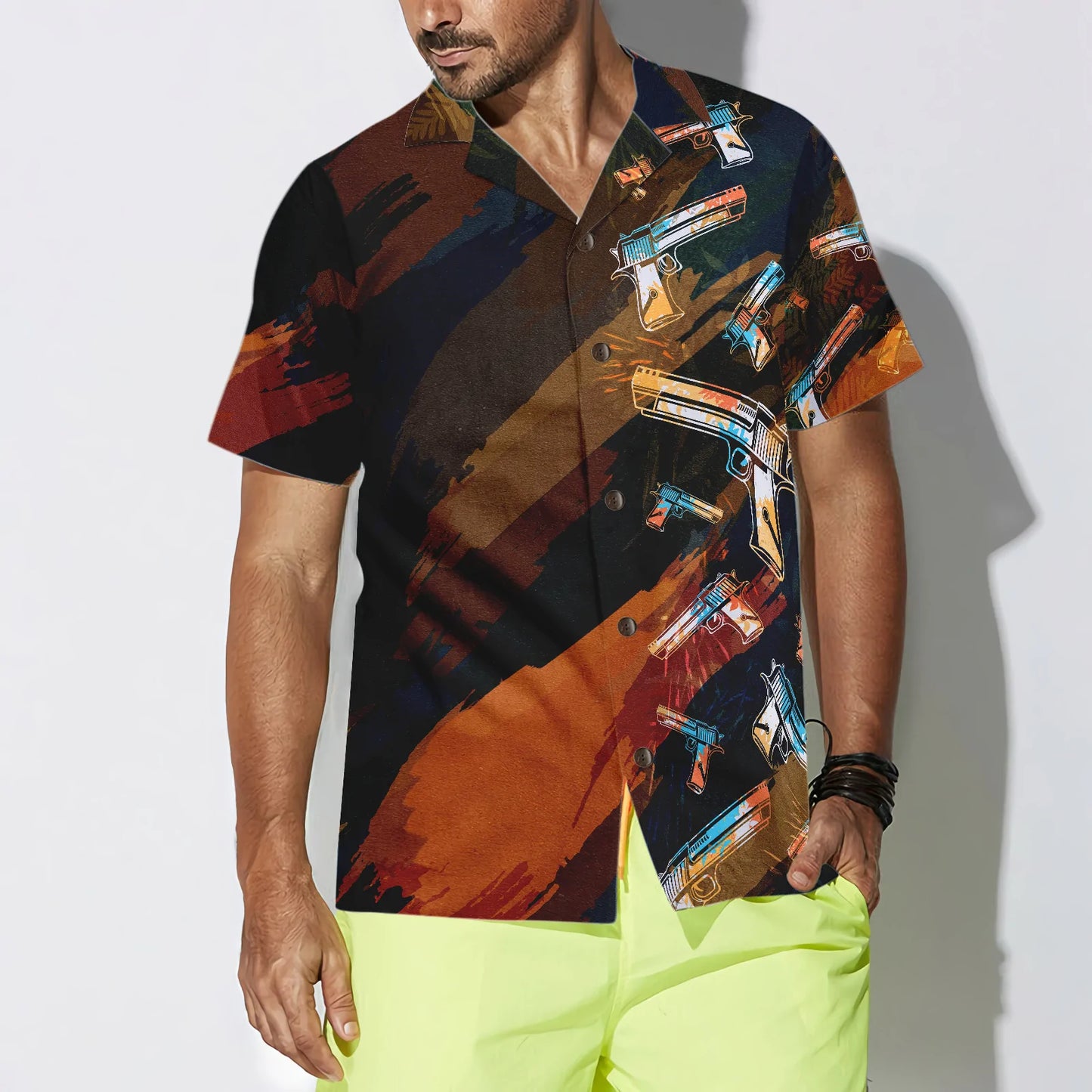 Artistic Tropical Gun Hawaiian Shirt, Colorful Aloha Shirt For Men & Women, Best Gift For Summer, Husband, Wife, Boyfriend, Girlfriend