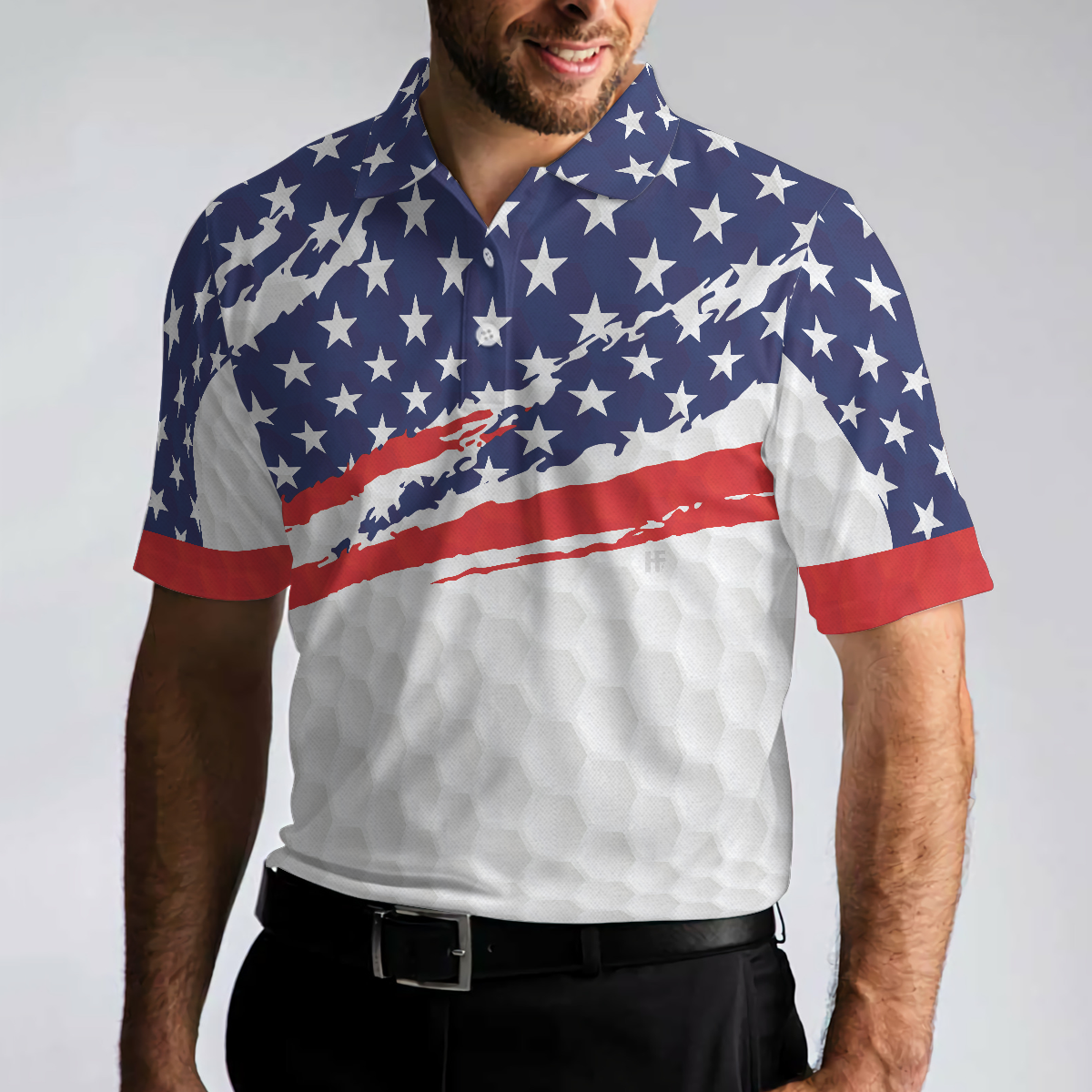 Golf Texture Short Sleeve USA Golf Men Polo Shirt American Flag