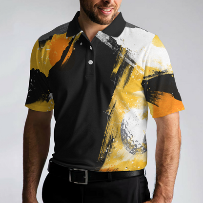 Artistic Black and Gold Crayon Strokes Short Sleeve Men Polo Shirt, Golf On Golf Shirt For Men