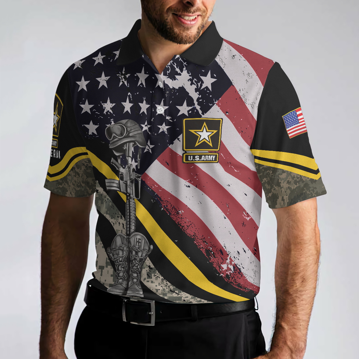 US Army Veteran DNA Polo Shirt, American Flag Veteran Polo Shirt For Adults, Best Gift Idea For Veterans - Perfect Gift For Men