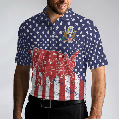 USA Map And Flag Short Sleeve Polo Shirt For Golf, American Flag Polo Shirt - Perfect Gift For Men