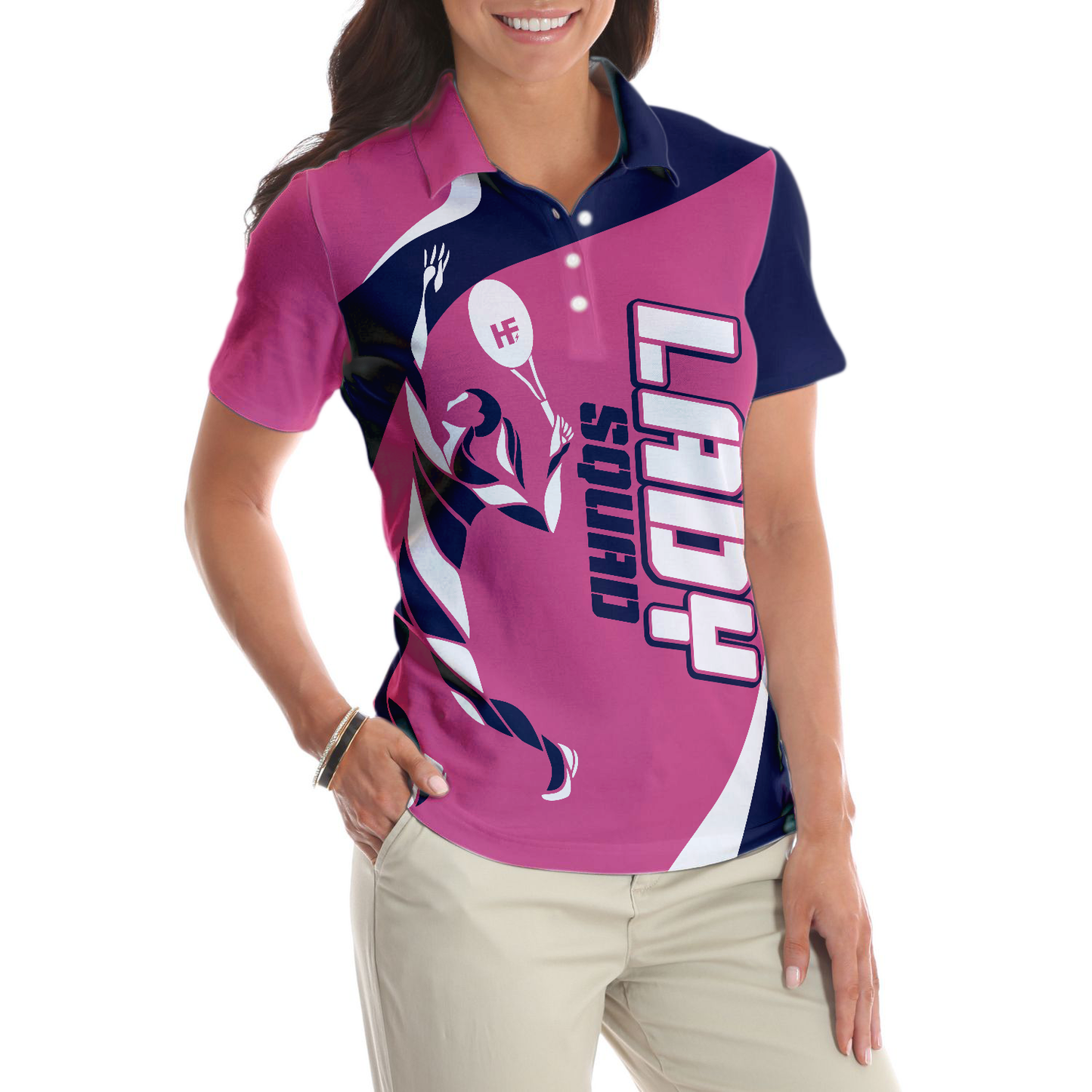 Tennis Lady Squad Short Sleeve Women Polo Shirt, Pink And Navy Polo Shirt For Female Tennis Players - Perfect Gift For Women, Ladies