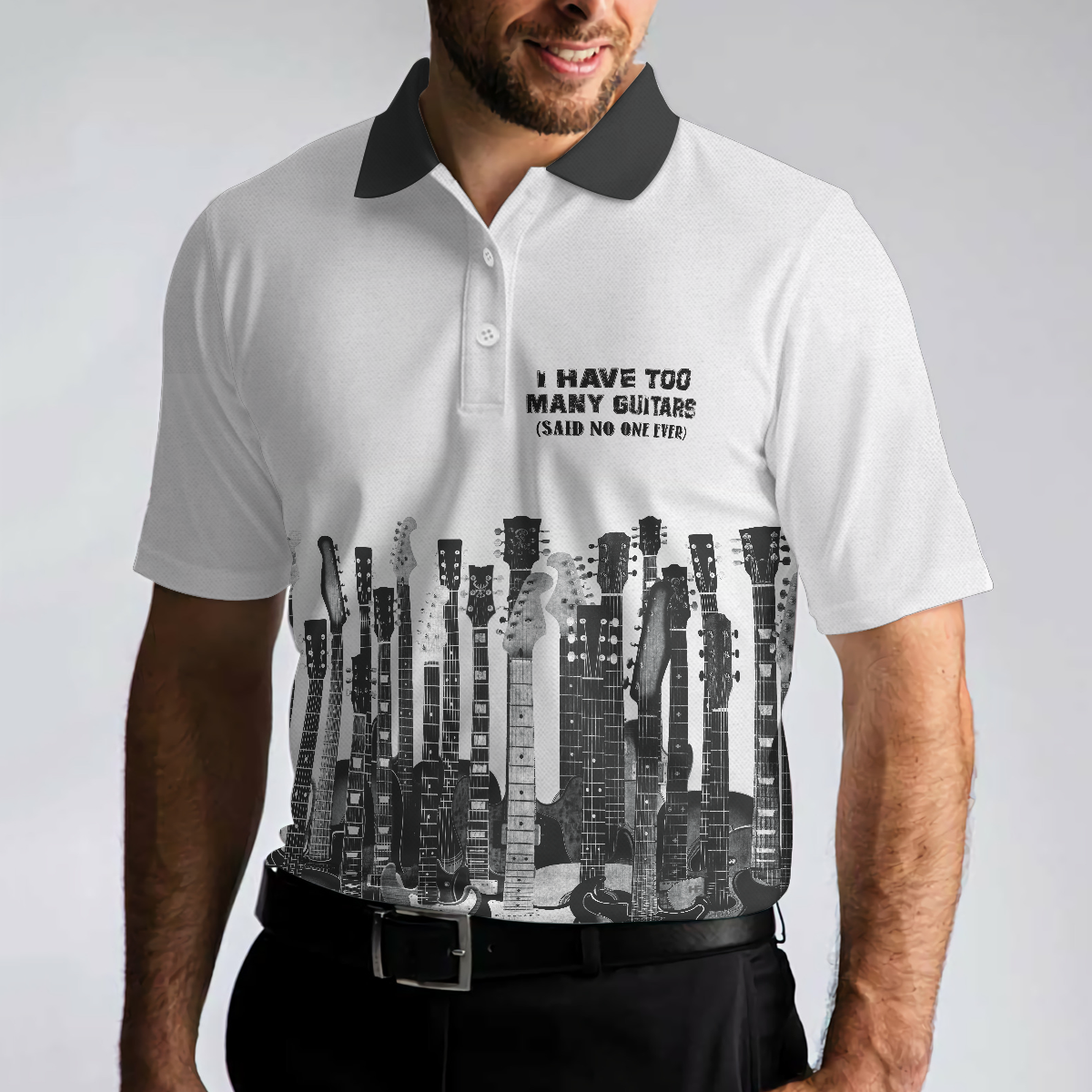 I Have Too Many Guitars White Short Sleeve Polo Shirt, Guitarist Polo Shirt, Best Music Shirt For Men