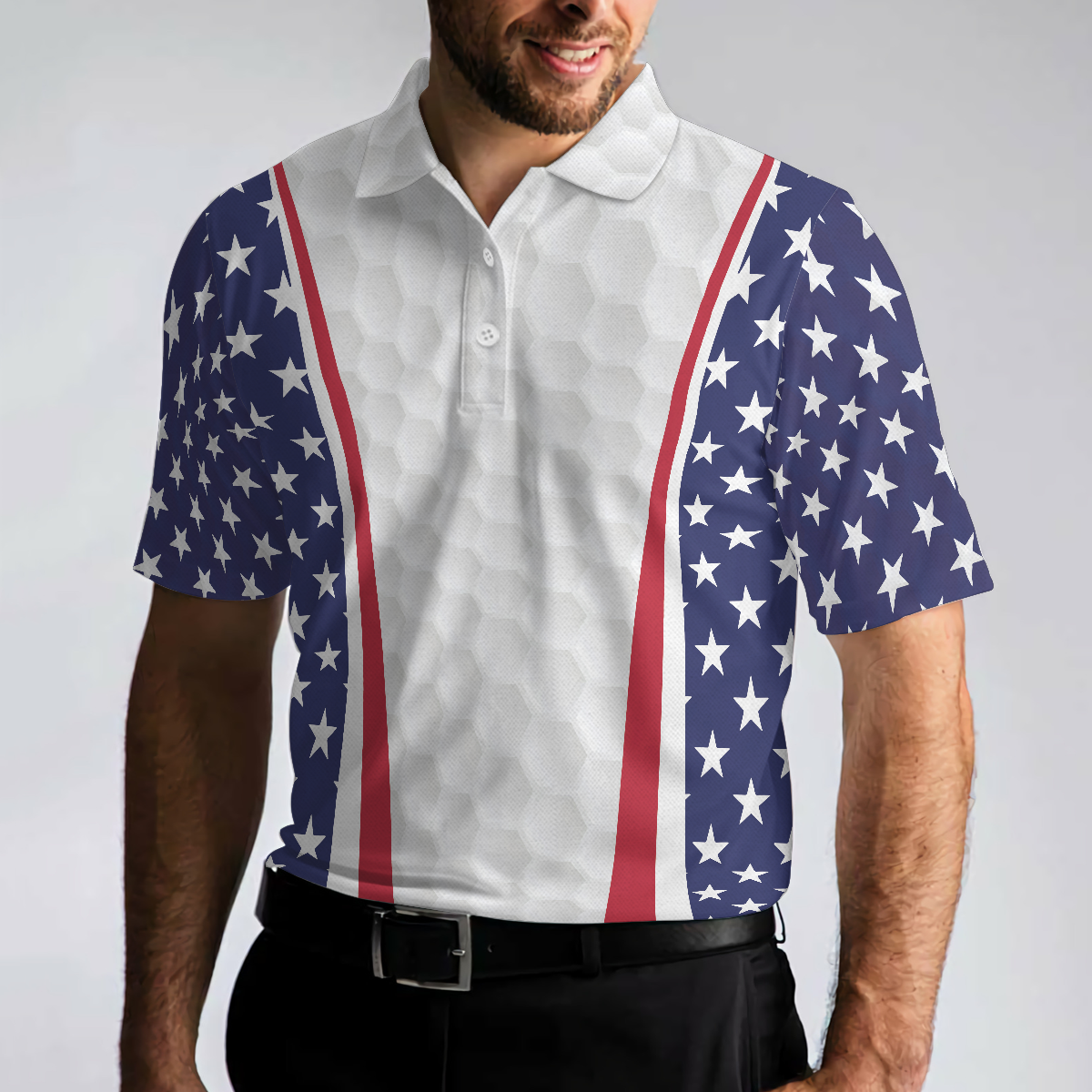 Patriotic Golf Texture Short Sleeve Skull USA Flag Golf Men Polo Shirt, American Flag Polo Shirt, Best Golf Shirt For Men