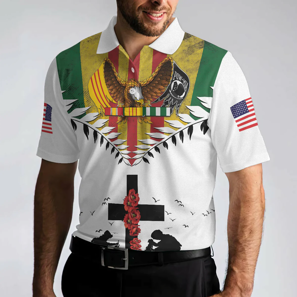 Eagles American Flag Veteran Men Polo Shirt, Lest We Forget Vietnam Veteran Polo Shirt, Best Gift Idea For Vietnam Veterans