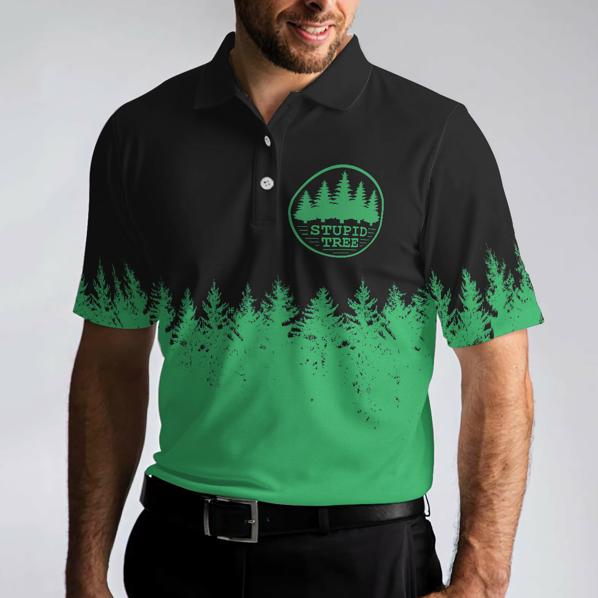 Stupid Tree Funny Definition Polo Shirt Black And Green Pine