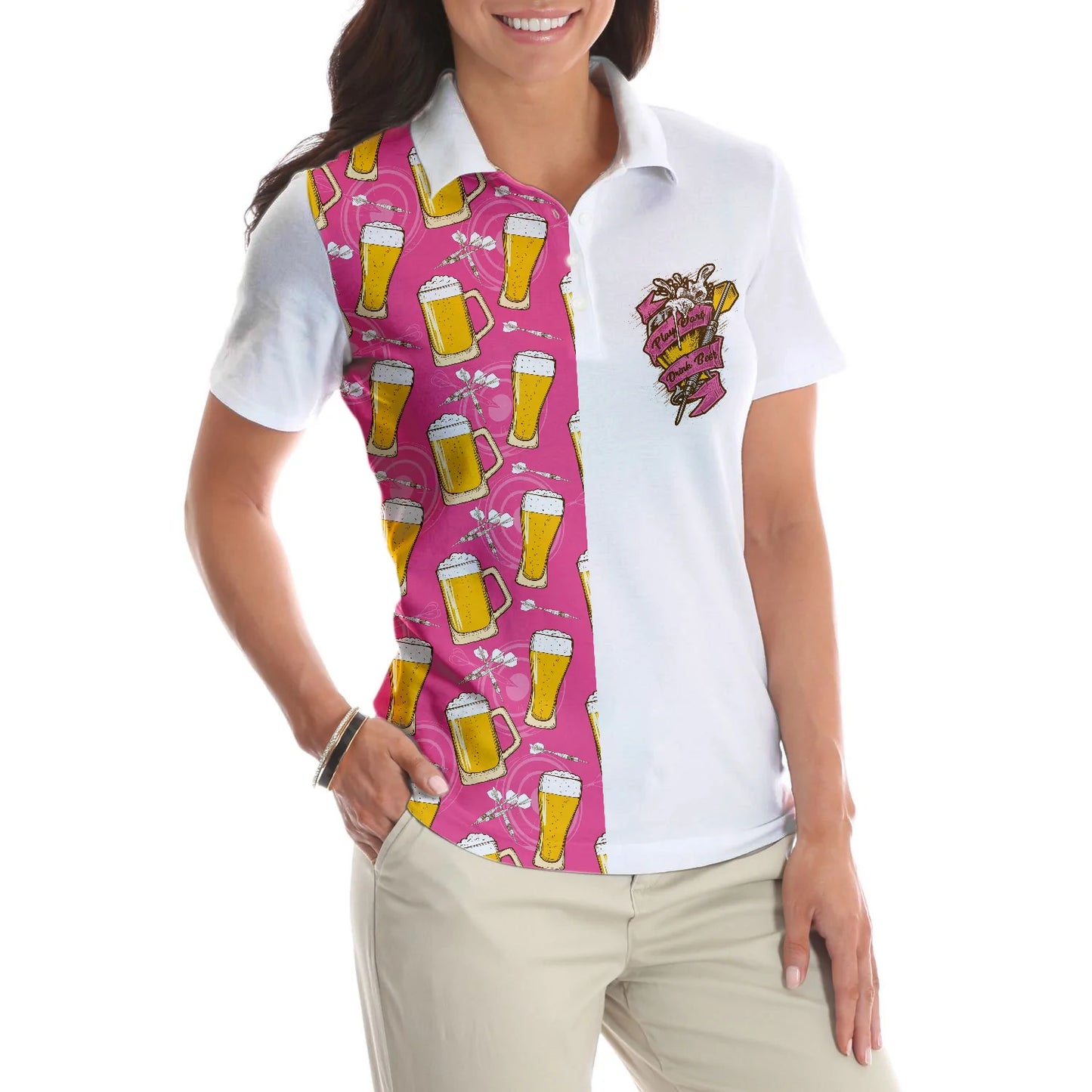Darts And Beer Women Polo Shirt, I'm A Darts And Beer Kinda Girl Short Sleeve Shirt, Funny Ladies' Darts Shirt, Darts Gift For Women