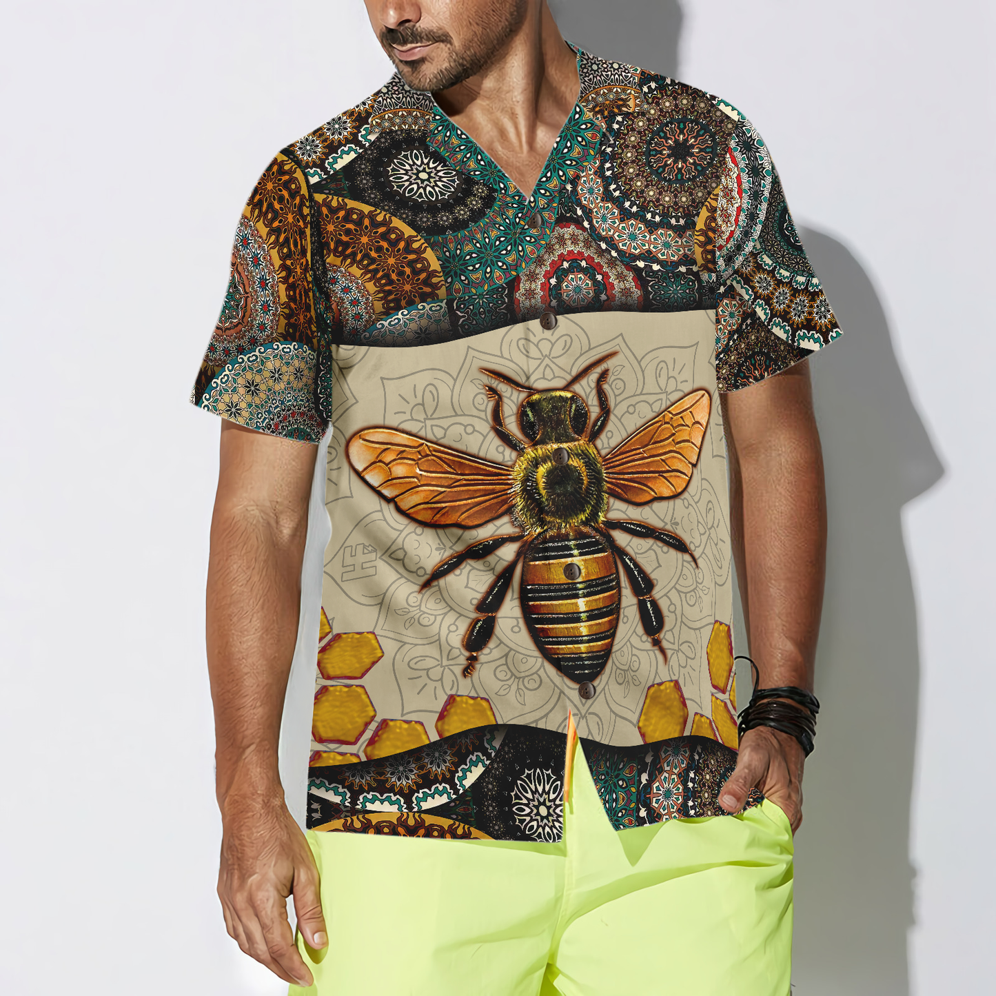 Boho Mandala Bee Hawaiian Shirt, Best Gift For Husband, Wife, Boyfriend, Girlfriend, Friend, Family