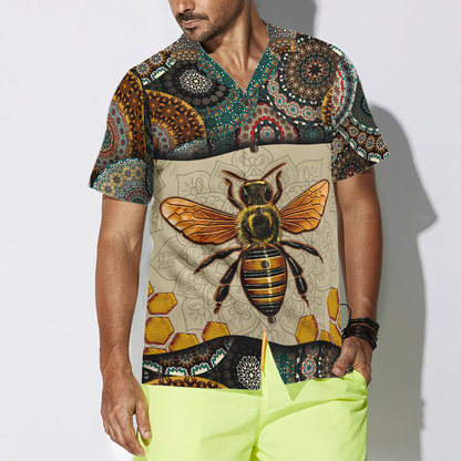 Boho Mandala Bee Hawaiian Shirt, Best Gift For Husband, Wife, Boyfriend, Girlfriend, Friend, Family