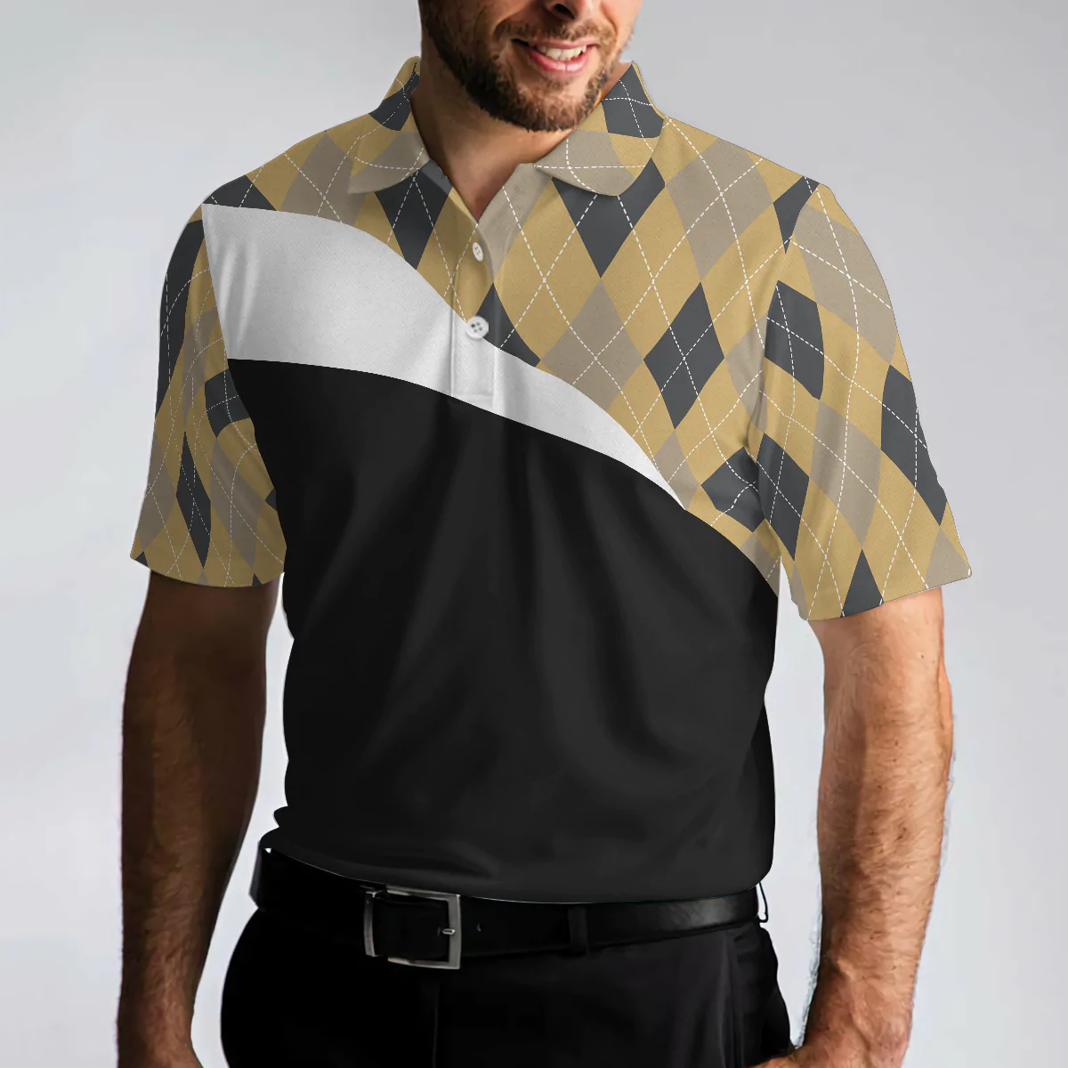 Argyle Pattern Polo Style Golfing Beer Men Polo Shirt, Just A Man Who Loves Golf & Beer Shirt For Men, Best Drinking Golf Shirt