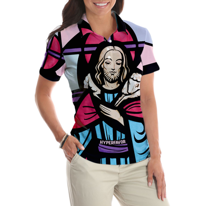 Good Shepherd Jesus Christ Short Sleeve Women Polo Shirt, Jesus Polo Shirt, Best Christian Shirt For Women, Gift For Golfers