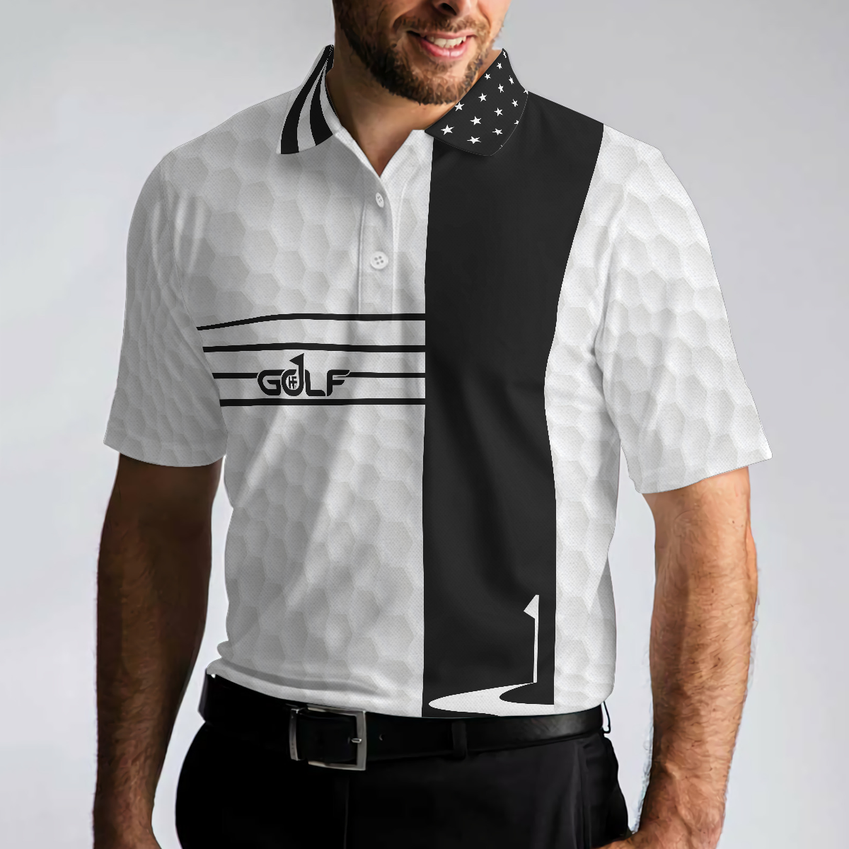 Black And White Golf Men Polo Shirt, Faith Family Fairways American Flag Golf Shirt For Men, Gift For Golfers