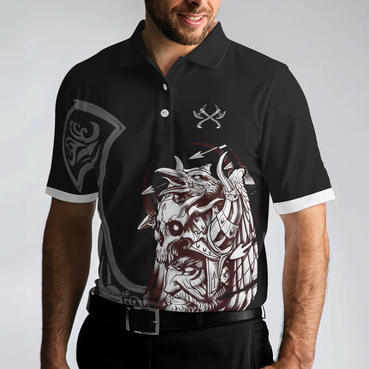 Cool Black Viking Men Polo Shirt, I'm Not Angry This Is Just My Viking Face Polo Shirt, Best Golf Shirt For Men, Gift For Golfers