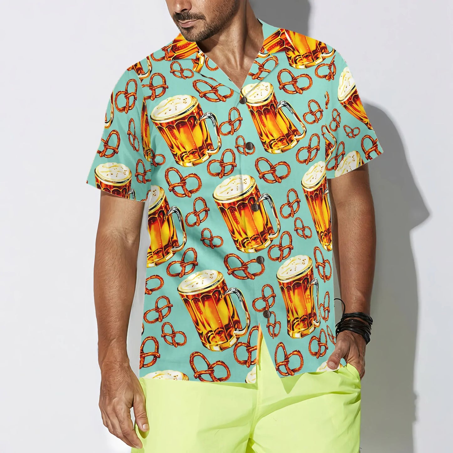 Beer And Pretzel Shirt For Men Hawaiian Shirt, Beer Mug Tropical Summer Aloha Shirt, Perfect Gift For Beer Lovers, Friends, Husband, Boyfriend, Family